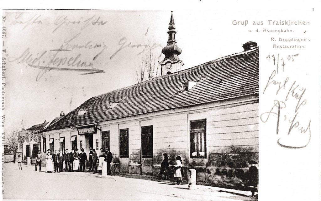 historische Postkarte mit Gasthaus Holzinger um 1905